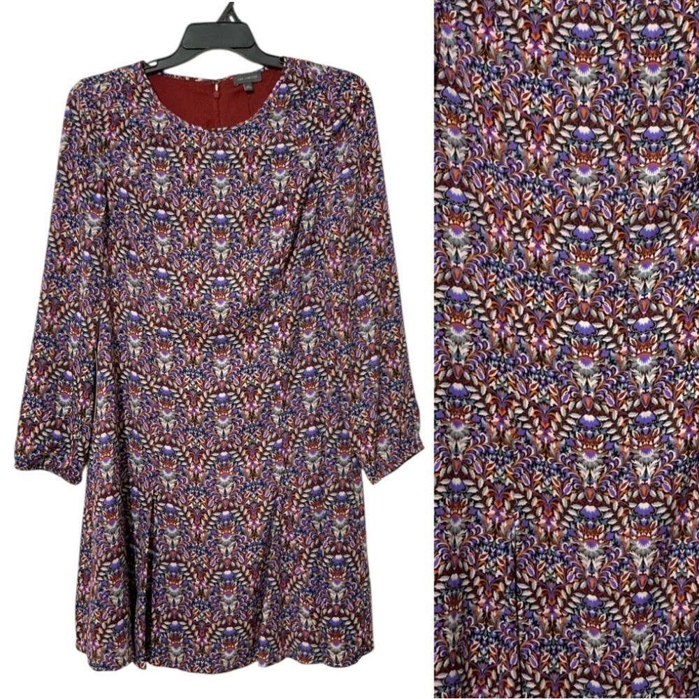 The Limited Paisley Long Sleeve A-Line Flare Purple Boho Drop Waist Dress Sz 12